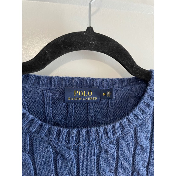 Polo Ralph Lauren Blue Cable Knit Cotton Crewneck Sweater Medium - Picture 4 of 6